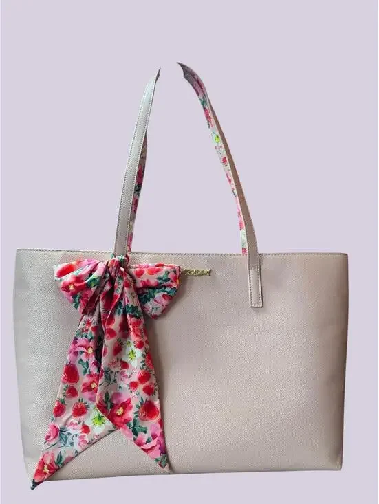 Betsey Johnson Pink Tote Bag with Floral Accent Scarf - Picture 1 of 6